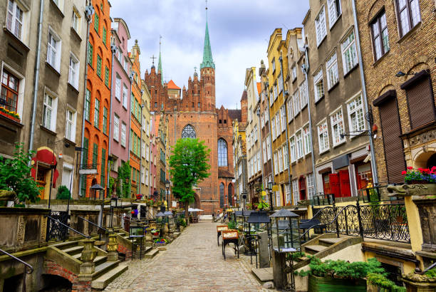 St. Mary's church and Mariacka street in the old town center of Gdansk, Poland